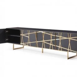 VIG Side & Console Table Modrest Kilson - Modern Black Oak & Champagne Gold TV Stand