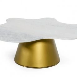 VIG Modrest Gabbro High - Glam White Marble And Gold Coffee Table Living Room