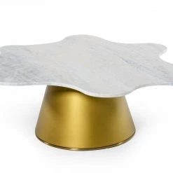 VIG Modrest Gabbro High - Glam White Marble And Gold Coffee Table Living Room