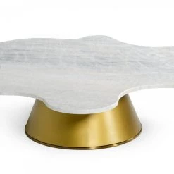 VIG Living Room Modrest Gabbro Low - Glam White Marble And Gold Coffee Table By Hollywood Glam