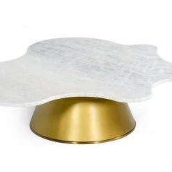 VIG Living Room Modrest Gabbro Low - Glam White Marble And Gold Coffee Table By Hollywood Glam