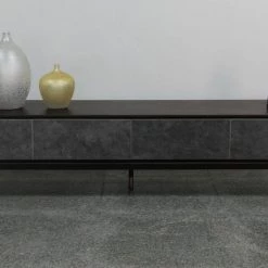 VIG Side & Console Table Modrest Gabrielle - Contemporary Acacia & Gold TV Stand