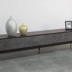 VIG Side & Console Table Modrest Gabrielle - Contemporary Acacia & Gold TV Stand