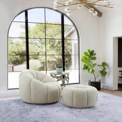 VIG Bedroom Divani Casa Gadson - Contemporary White Sherpa Ottoman