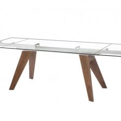VIG Modrest Musser Modern Extendable Glass & Walnut Dining Table Dining Room