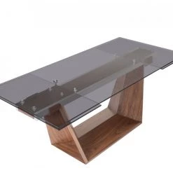 VIG Modrest Babia Modern Smoked Glass & Walnut Extendable Dining Table Dining Room