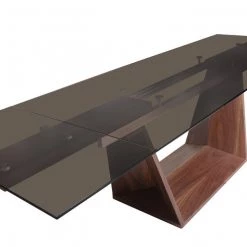 VIG Modrest Babia Modern Smoked Glass & Walnut Extendable Dining Table Dining Room