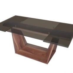 VIG Modrest Babia Modern Smoked Glass & Walnut Extendable Dining Table Dining Room