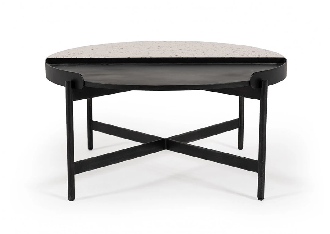 VIG Living Room Modrest Gemini Modern White Terrazzo Concrete & Black Metal Coffee Table