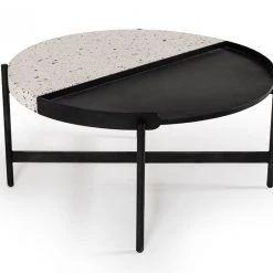 VIG Living Room Modrest Gemini Modern White Terrazzo Concrete & Black Metal Coffee Table