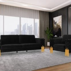 VIG Divani Casa Georgia- Modern Velvet Glam Black + Gold Sofa Set Living Room