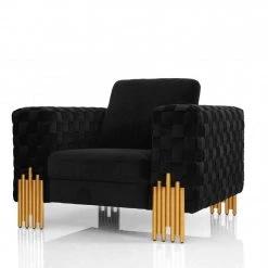 VIG Divani Casa Georgia- Modern Velvet Glam Black + Gold Sofa Set Living Room