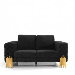 VIG Divani Casa Georgia- Modern Velvet Glam Black + Gold Sofa Set Living Room