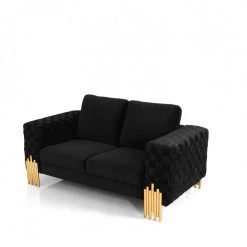 VIG Divani Casa Georgia- Modern Velvet Glam Black + Gold Loveseat Living Room