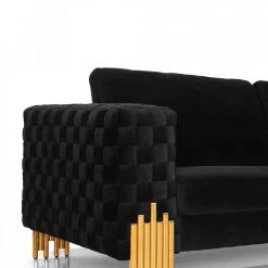 VIG Divani Casa Georgia- Modern Velvet Glam Black + Gold Loveseat Living Room