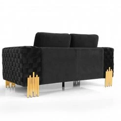 VIG Divani Casa Georgia- Modern Velvet Glam Black + Gold Loveseat Living Room