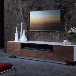 VIG Modrest Gillian Contemporary White & Walnut TV Stand Side & Console Table