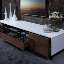 VIG Modrest Gillian Contemporary White & Walnut TV Stand Side & Console Table