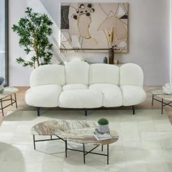 VIG Living Room Divani Casa Glaster - Contemporary White Sherpa 88" Bubble Sofa By Hollywood Glam