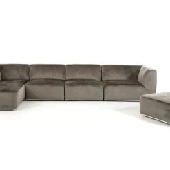 VIG Living Room Divani Casa Hawthorn - Modern Grey Fabric Modular Left Facing Sectional Sofa + Ottoman