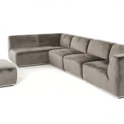 VIG Living Room Divani Casa Hawthorn - Modern Grey Fabric Modular Left Facing Sectional Sofa + Ottoman