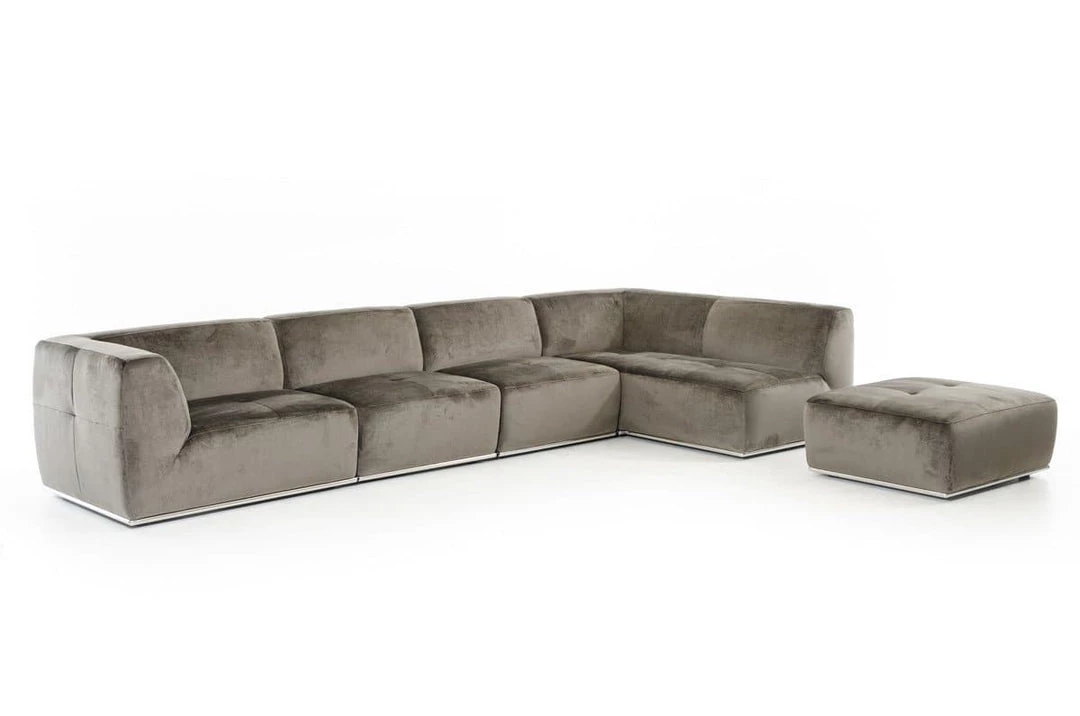 VIG Living Room Divani Casa Hawthorn Modern Grey Fabric Sectional Sofa And Ottoman