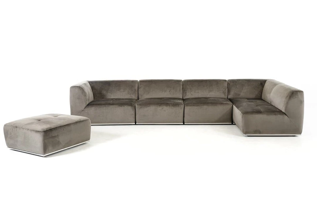 VIG Living Room Divani Casa Hawthorn Modern Grey Fabric Sectional Sofa And Ottoman
