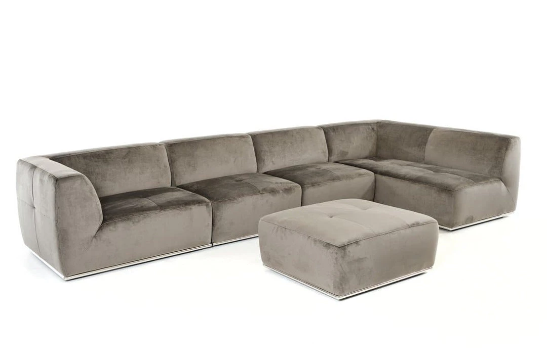 VIG Living Room Divani Casa Hawthorn Modern Grey Fabric Sectional Sofa And Ottoman
