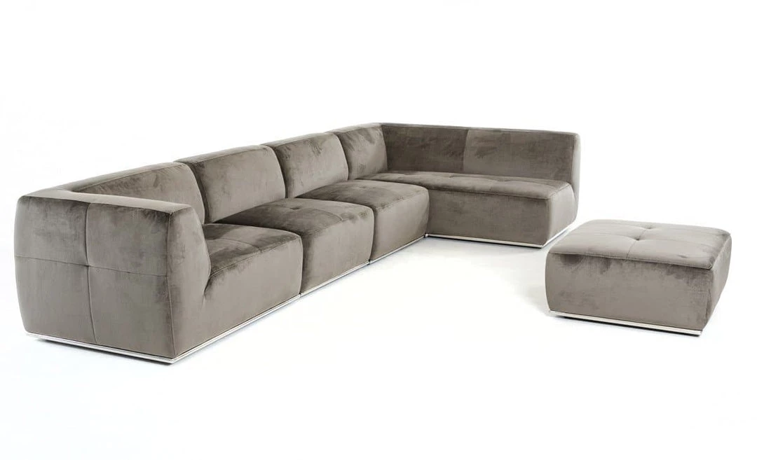 VIG Living Room Divani Casa Hawthorn Modern Grey Fabric Sectional Sofa And Ottoman