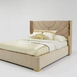 VIG Divani Casa Visalia Modern Beige Velvet & Gold Eastern King Bed