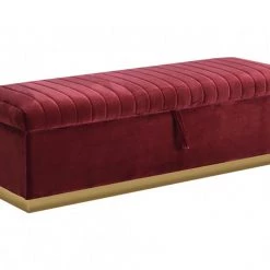 VIG Divani Casa Reyes Modern Red Velvet Bench W/ Storage Bedroom