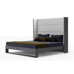 VIG Modrest Heloise - Contemporary White Leather & Grey Elm Trim Bed Bedroom