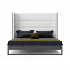 VIG Modrest Heloise - Contemporary White Leather & Grey Elm Trim Bed Bedroom