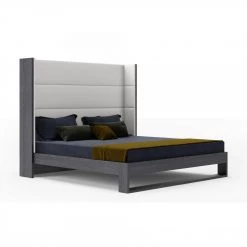 VIG Modrest Heloise - Contemporary White Leather & Grey Elm Trim Bed Bedroom