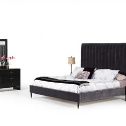 VIG Modrest Hemlock Modern Dark Grey Velvet Bed
