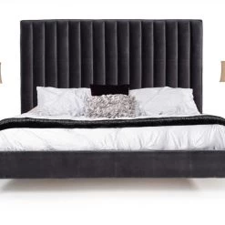 VIG Modrest Hemlock Modern Dark Grey Velvet Bed
