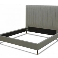 VIG Beds & Headboards Modrest Hemlock - Modern Light Grey Velvet Bed