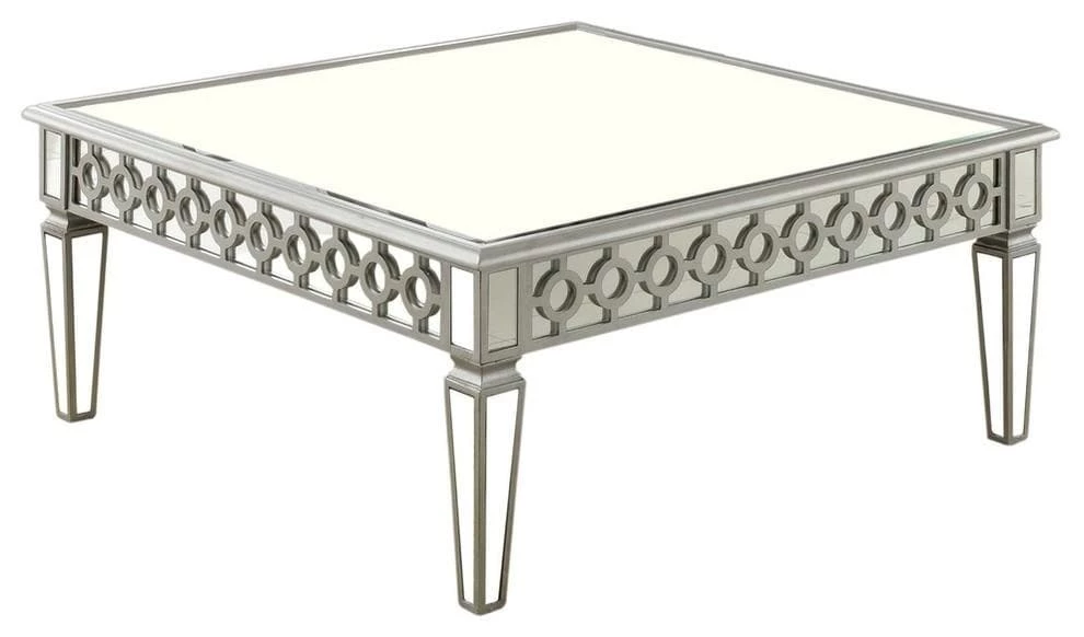 Best Master Furniture Living Room Sophie Mirrored Silver Coffee Table