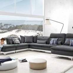 VIG David Ferrari Horizon - Modern Grey Fabric + White Leather U Shaped Sectional Sofa
