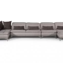 VIG Living Room David Ferrari Horizon - Modern Grey Fabric + Grey Leather U Shaped Sectional Sofa By Hollywood Glam