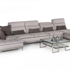 VIG Living Room David Ferrari Horizon - Modern Grey Fabric + Grey Leather U Shaped Sectional Sofa By Hollywood Glam