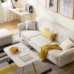 VIG Divani Casa Jeremiah Modern Ivory Fabric Sofabed & Ottoman W/ Storage Living Room