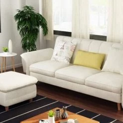 VIG Divani Casa Jeremiah Modern Ivory Fabric Sofabed & Ottoman W/ Storage Living Room