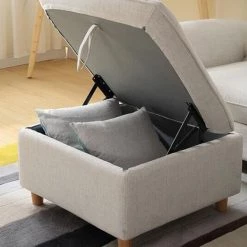 VIG Divani Casa Jeremiah Modern Ivory Fabric Sofabed & Ottoman W/ Storage Living Room