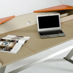 VIG Modrest Bradley Modern Beige Leather And Orange Office Desk