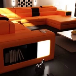 VIG Divani Casa Polaris - Contemporary Bonded Leather U Shaped Sectional Sofa With Lights Living Room