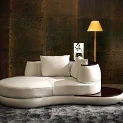 VIG Divani Casa Rodus - Modern White Leather Curved Sectional Sofa With Wood Trim