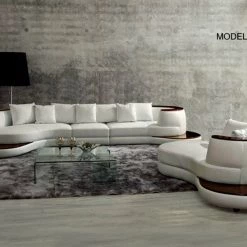 VIG Divani Casa Rodus - Modern White Leather Curved Sectional Sofa With Wood Trim