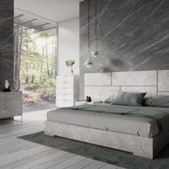 VIG Bedroom Nova Domus Marbella - Italian Modern Grey Marble Bed W/ 2 Nightstands