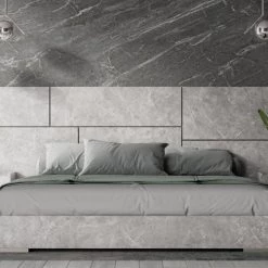 VIG Bedroom Nova Domus Marbella - Italian Modern Grey Marble Bed W/ 2 Nightstands